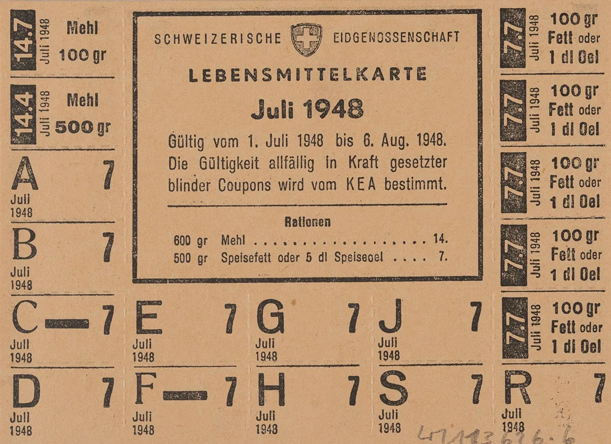 Swiss Lebensmittelkarte (ration card) from July 1948